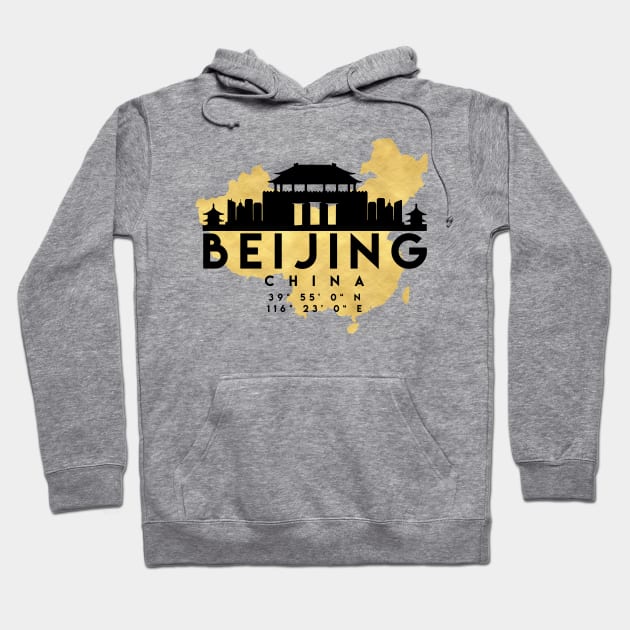 Beijing China Skyline Map Art Hoodie by deificusArt